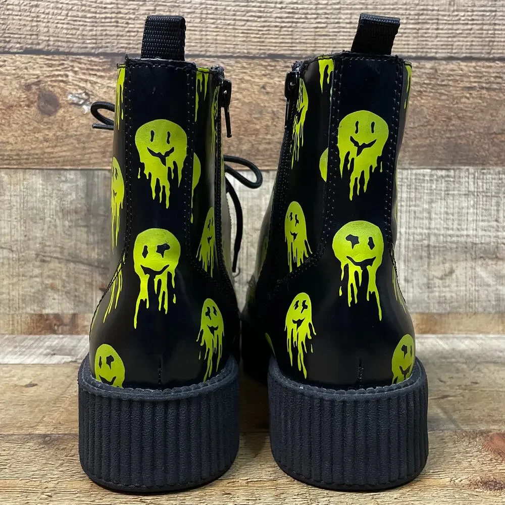 NEW T.U.K Happy Trip Smiley 7 Eye Viva Mondo Creeper Combat Boots Black SZ 10